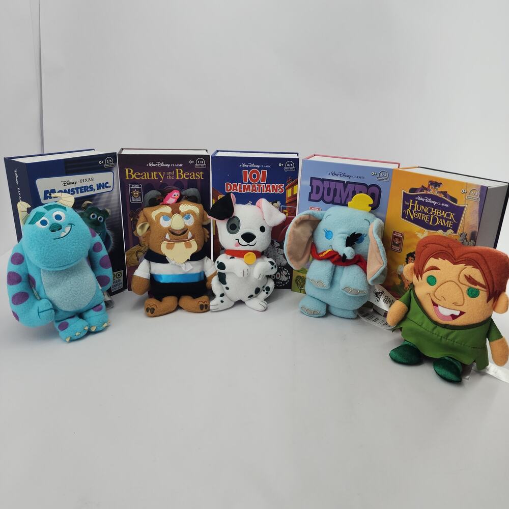 Disney Storybook Small Plush Set Of 5 Beauty Beast, Dumbo, Monsters, 101